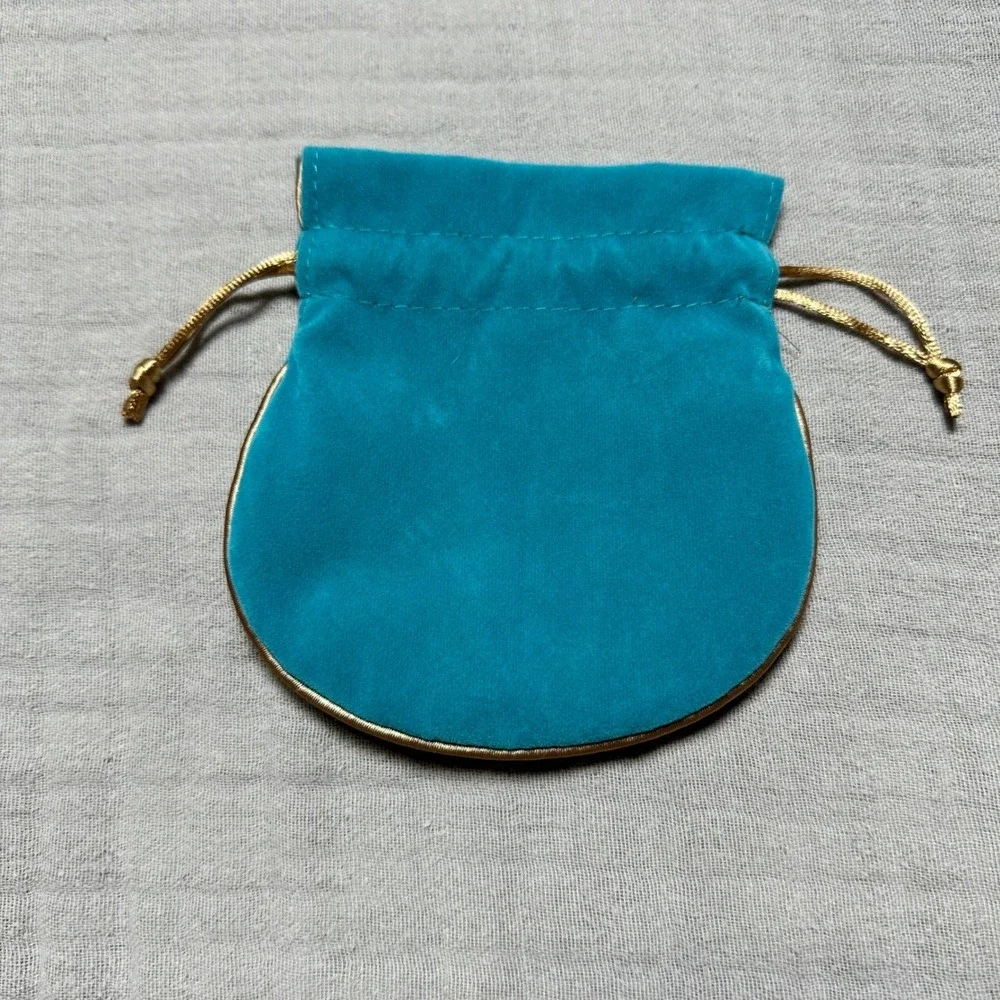 Rustic Cuff Velvet Jewelry Bag Pouch Drawsting Teal and Gold 5.5 x 5
